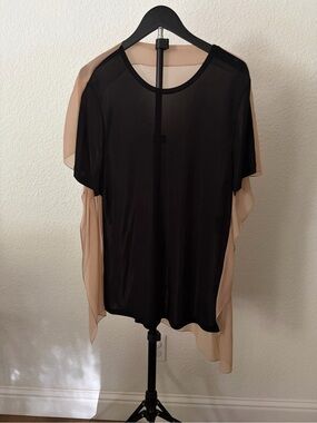 3.1 Phillip Lim Black Sheer Front with Nude Chiffon Cape Back Top